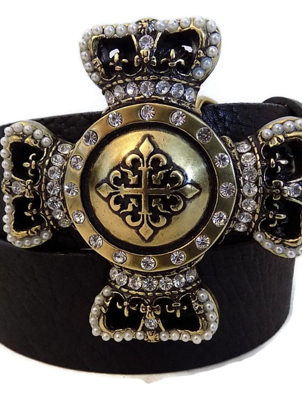 AL BERES WASHED UP HOLLYWOOD #067VG VINTAGE GO;D 1.5" BUCKLE & FAUX PEARLS